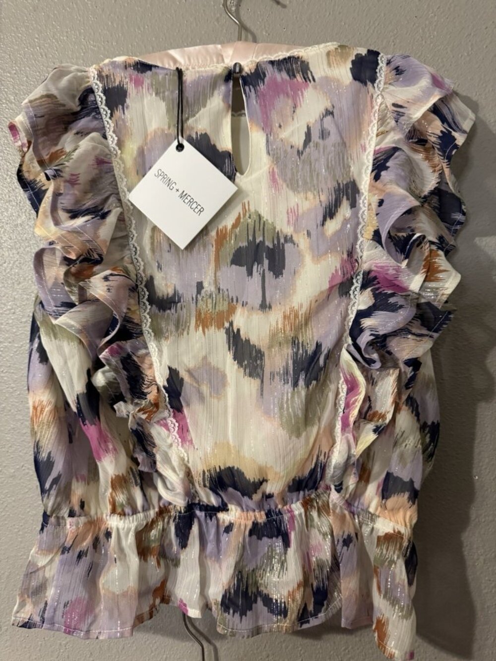 Spring & Mercer Colorful Smocked Tiered Ruffle Top M Medium NEW - Picture 7 of 8